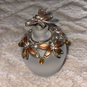 Elegant Frosted Glass Perfume Bottle with Amber Floral Accent
